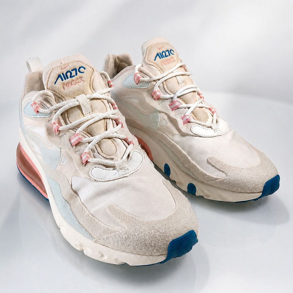 Nike Air Max 270 React Women’s 8.5 White Pink Blue AT6174-100
